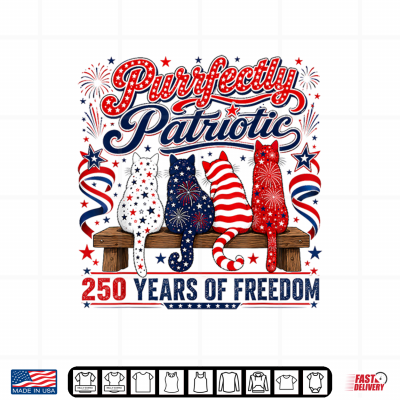Design Cute Purrfectly Patriotic Cats 4th of July Women Graphic Shirt 1