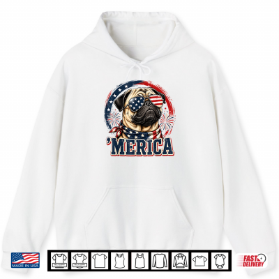 Hoodie Merica Pug Patriotic Dog 4th of July Funny Dog Lover Shirt 1