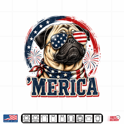 Design Merica Pug Patriotic Dog 4th of July Funny Dog Lover Shirt 1