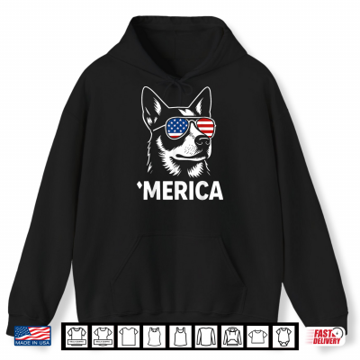 Hoodie Merica Patriotic Heeler 4th of July USA Flag Dog Lover Shirt