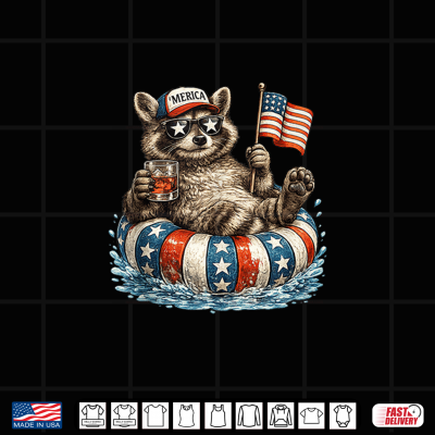 Design Funny Racoon 4th of July Merica Patriotic Bourbon Lover Shirt