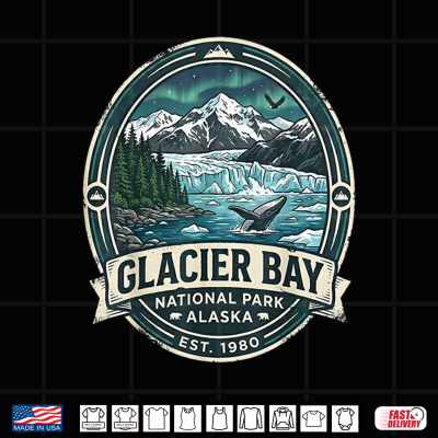 Design Glacier Bay National Park Alaska Vintage Whale Mountains Shirt