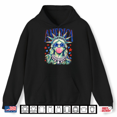 Hoodie Statue of Liberty Blowing Bubble Preppy Brushstroke USA Shirt