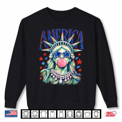 Sweatshirt Statue of Liberty Blowing Bubble Preppy Brushstroke USA Shirt