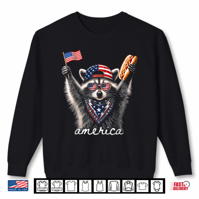 Sweatshirt Vintage Funny America Raccoon Hot Dog Patriotic USA Flag Shirt