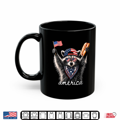 Mug Vintage Funny America Raccoon Hot Dog Patriotic USA Flag Shirt