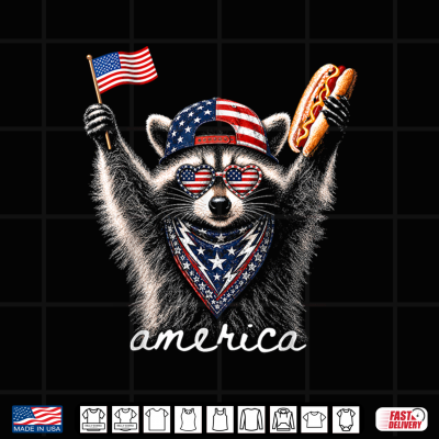Design Vintage Funny America Raccoon Hot Dog Patriotic USA Flag Shirt
