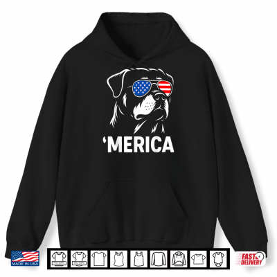 Hoodie Merica Rottweiler 4th of July Patriotic Dog Design Shirt