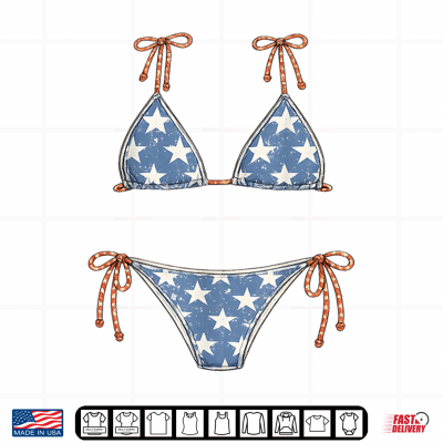 Design USA Bikini Red White July 4th Blue Vacation Summer Swimsuit Shirt