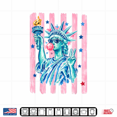 Design Brushstroke Statue of Liberty Blowing Bubble Gum 4th of July ShirtShirt