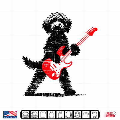 Design Vintage Goldendoodle Rock Playing Guitar Funny Dog Music Shirt