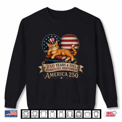 Sweatshirt 250 Anniversary Book Cat Purrfectly Independent 4th of July Shirt