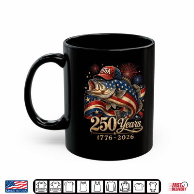 Mug 250 America 1776 2026 Bass Fishing USA Flag 250th Birthday Shirt