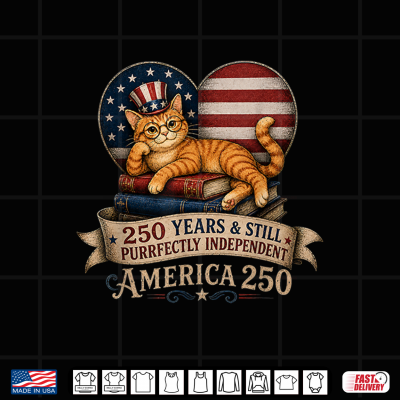 Design 250 Anniversary Book Cat Purrfectly Independent 4th of July Shirt