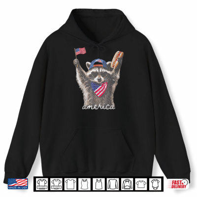 Hoodie America Raccoon US Flag Hotdog Vintage Patriotic 4th of July Shirt