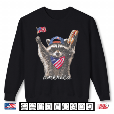 Sweatshirt America Raccoon US Flag Hotdog Vintage Patriotic 4th of July Shirt