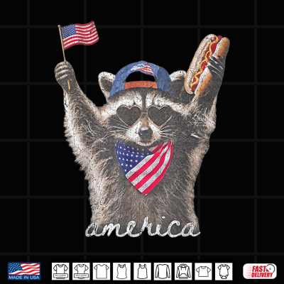 Design America Raccoon US Flag Hotdog Vintage Patriotic 4th of July Shirt