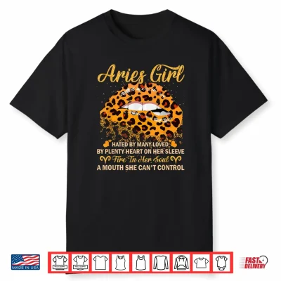 Aries Girl Birthday Leopard Sexy Lip Zodiac Shirt