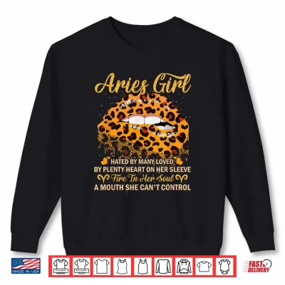 Sweatshirt Aries Girl Birthday Leopard Sexy Lip Zodiac Shirt