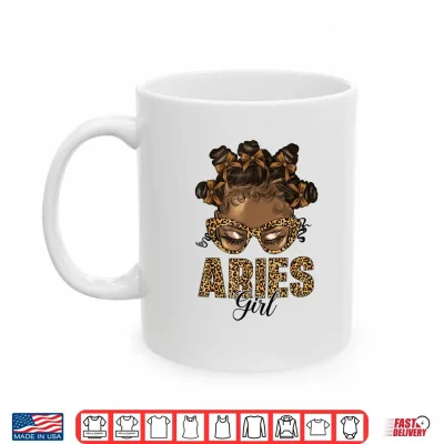 Mug Aries Girl Black Women Bow Knot Hair Zodiac Birthday Shirt