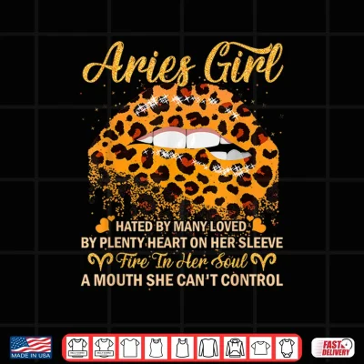 Design Aries Girl Birthday Leopard Sexy Lip Zodiac Shirt