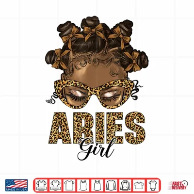 Design Aries Girl Black Women Bow Knot Hair Zodiac Birthday Shirt