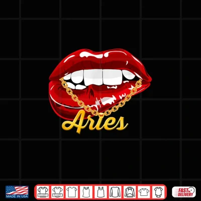 Design Aries Girl Juicy Lips Gold Chain Astrology Zodiac sign Shirt