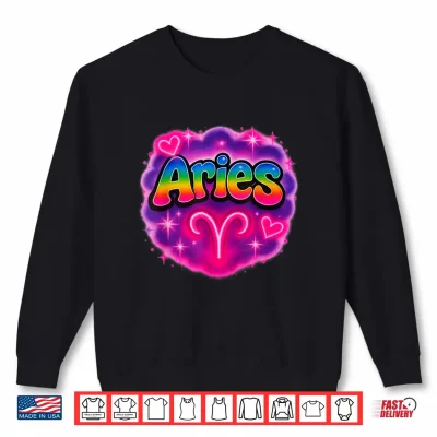 Sweatshirt Aries Zodiac Sign Rainbow Retro Airbrush Style Shirt
