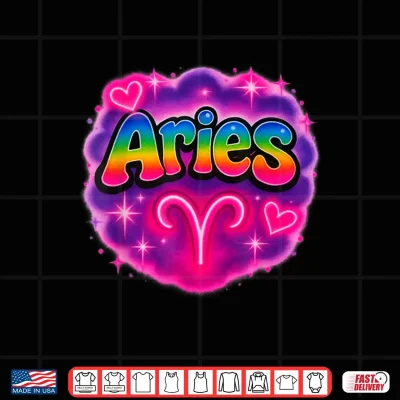 Design Aries Zodiac Sign Rainbow Retro Airbrush Style Shirt