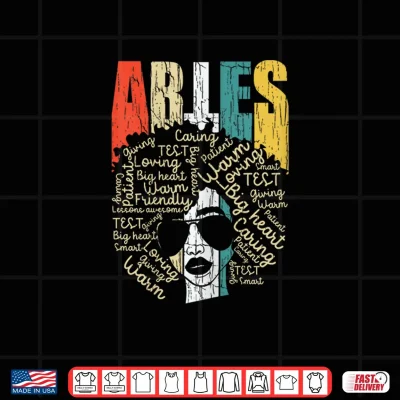 Design Retro Vintage Aries Birthday Costume African American Gift Shirt