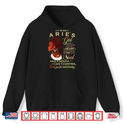 Hoodie Aries Girl Afro Locs Girl Zodiac Signs Birthday Gift Shirt 1