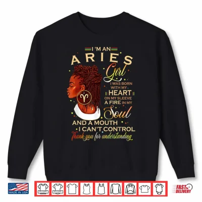 Sweatshirt Aries Girl Afro Locs Girl Zodiac Signs Birthday Gift Shirt 1