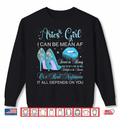 Sweatshirt Aries Girl Birthday High Heels Dripping Lips Butterfly Shirt 1