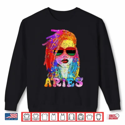 Sweatshirt Aries Girl Locd Hair Art Zodiac Birthday Black Woman Shirt 1