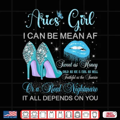 Design Aries Girl Birthday High Heels Dripping Lips Butterfly Shirt 1