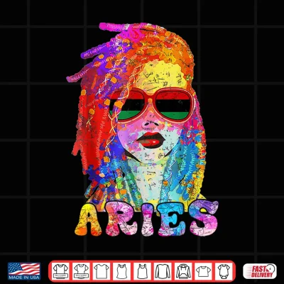 Design Aries Girl Locd Hair Art Zodiac Birthday Black Woman Shirt 1