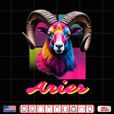 Design Aries Neon Ram Head Retro Zodiac Design Ram Lovers Aries Shirt 1