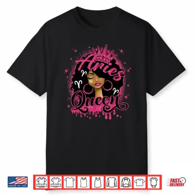 Aries Queen Curly Afro Woman Girl Birthday Zodiac Sign Shirt