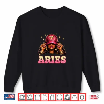 Sweatshirt Aries Queen Black Girl Women Cap with Zodiac Sign Afro Girl Shirt 1