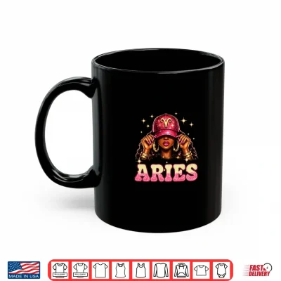 Mug Aries Queen Black Girl Women Cap with Zodiac Sign Afro Girl Shirt 1