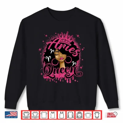 Sweatshirt Aries Queen Curly Afro Woman Girl Birthday Zodiac Sign Shirt 1