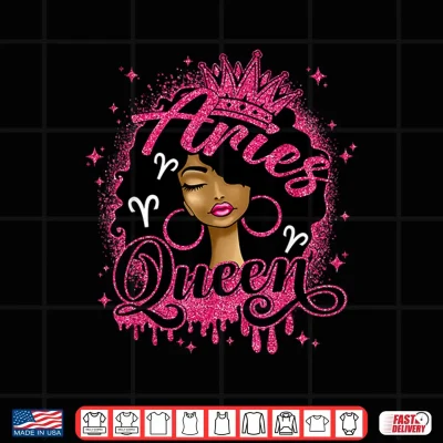 Design Aries Queen Curly Afro Woman Girl Birthday Zodiac Sign Shirt 1