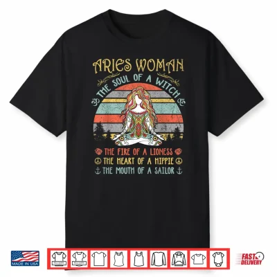 Aries Woman The Soul Of A Witch Vintage Birthday Gift Shirt