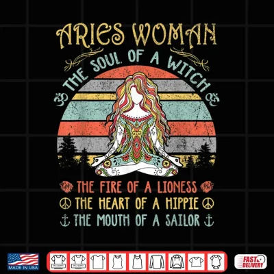 Design Aries Woman The Soul Of A Witch Vintage Birthday Gift Shirt 1