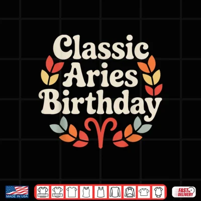 Design Classic Aries Birthday Zodiac Geometric Wreath Art Shirt 1