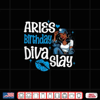 Design Womens Aries Girl Melanin Queen April Woman March Birthday Diva Shirt 1