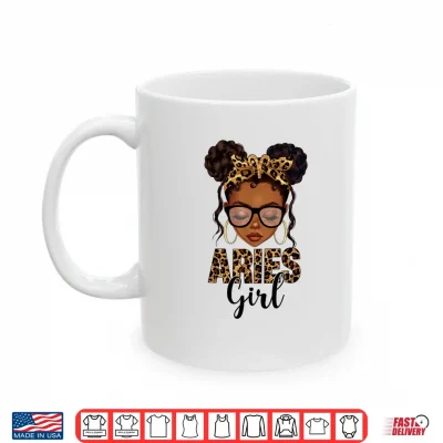 Mug Aries Girl Messy Bun Zodiac Sign Birthday Black Girl Shirt 1