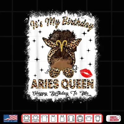 Design Aries Queen Afro Messy Bun Its My Birthday Black Woman Shirt