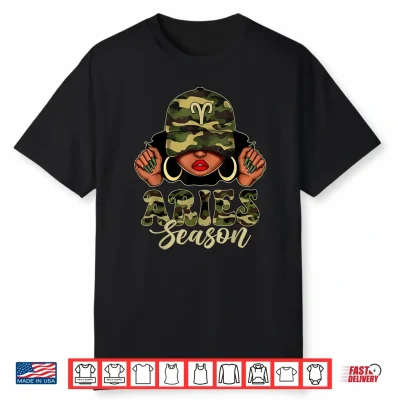 Aries Season Afro Black Woman Camo Cap Zodiac Sign Shirt