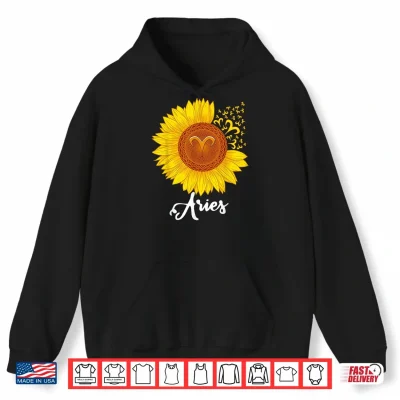 Hoodie Aries Sunflower Zodiac Sign Floral Astrology Women Shirt